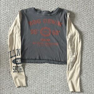 BDG Denim Gray and Beige Long Sleeve Crop Top